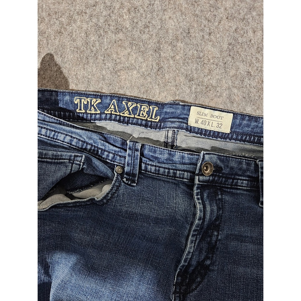 TK Axel Slim Boot Jeans Men Blue Denim 40x32 Stretch Embroidered Pockets - Picture 5 of 6